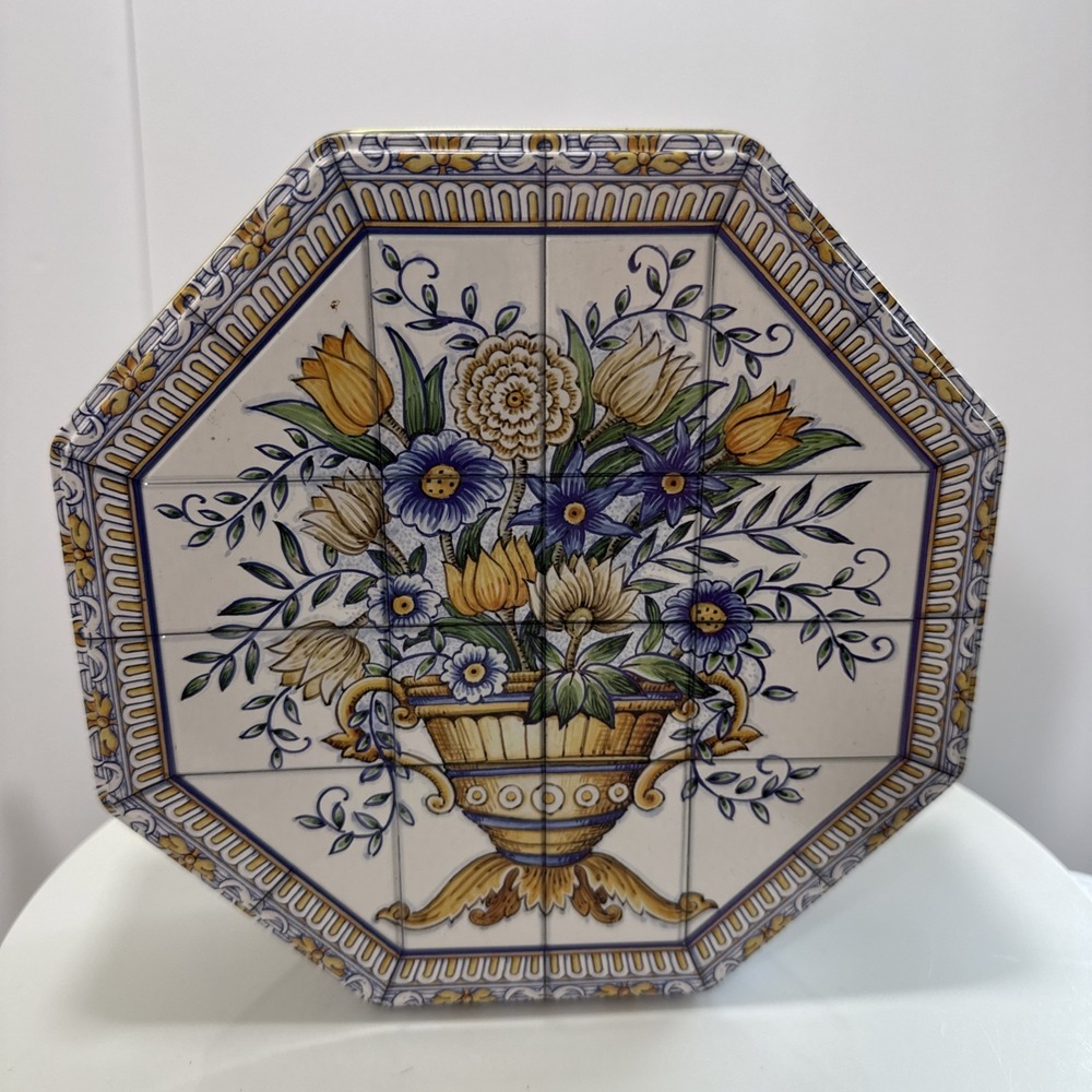 Vintage 90s Limited Edition Collector Decorative Floral‎ Vase Tin Box Canister